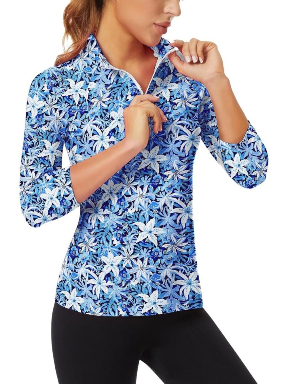Stylish 3/4 Sleeve Athletic Golf Shirt - Quarter Zip Pullover Collared Tee for